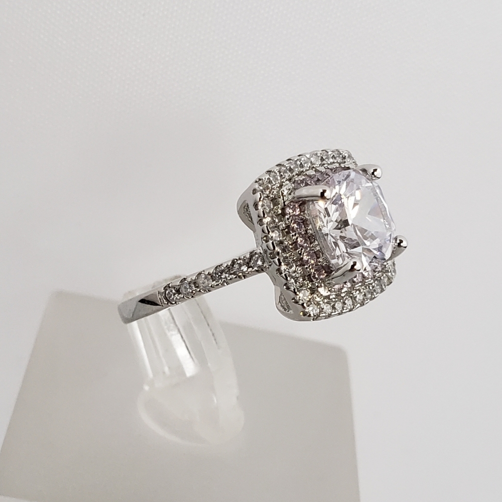 Sterling Pink Halo 2ct Solitaire - Picture 5 of 8